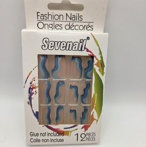Sevenail Fashion Nails Long Ballerina Blue Ocean Wave Design False Nails